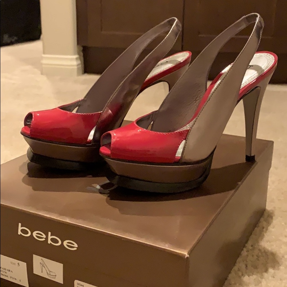 Bebe Zahara sling back pumps in pink/slvr
